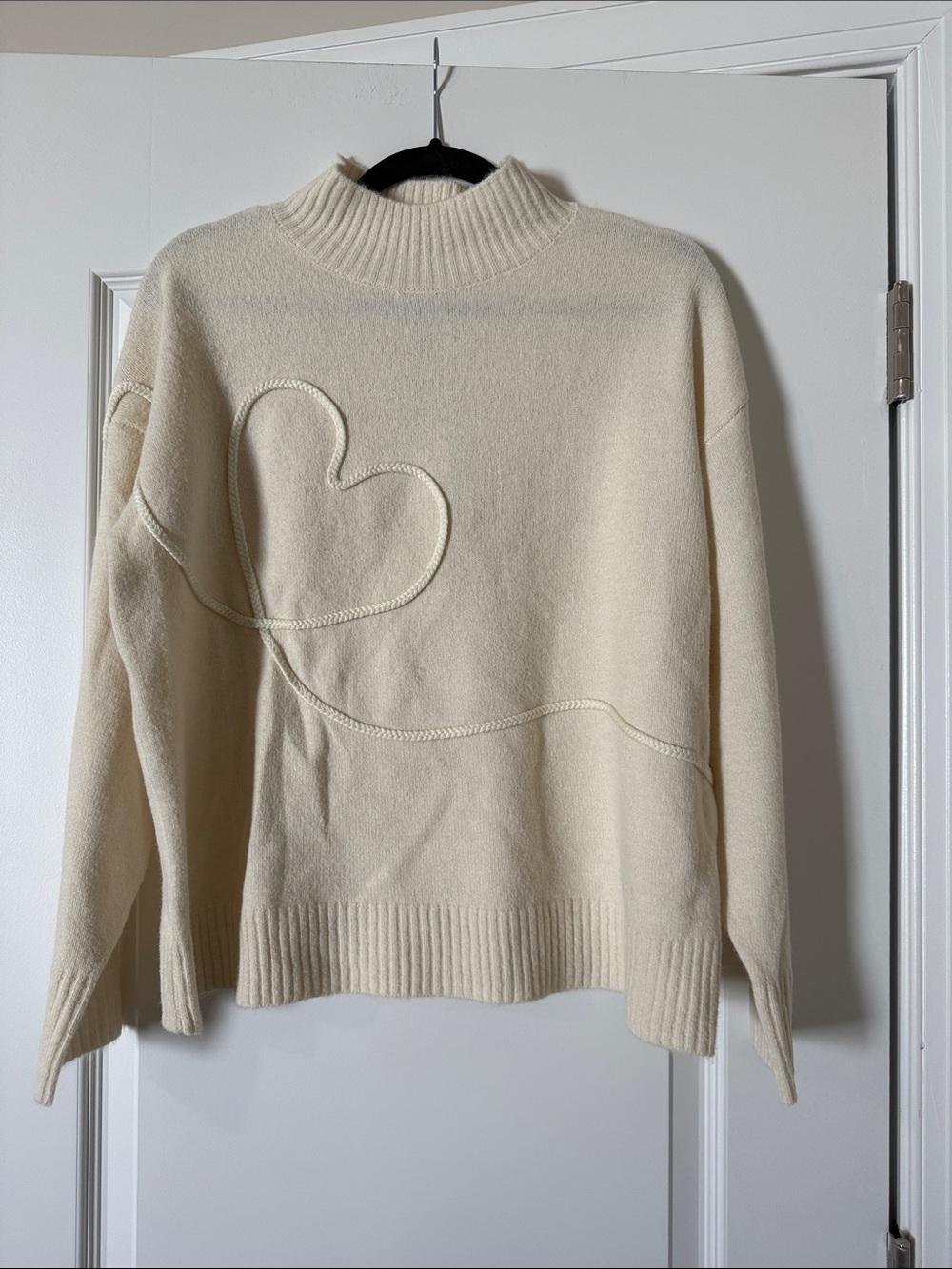 kathy ireland Cream Mock Neck Sweater with Heart Detail